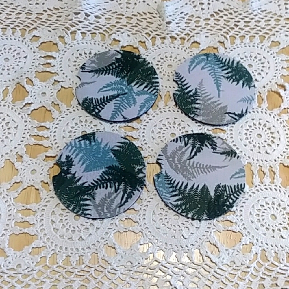 Car Accessory, Thin Car Coasters, Fern Pattern